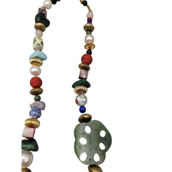 Art Statement Necklace Retro Beaded Multi Media Beads & Shaped Gemstone 25" - Picture 12 of 14